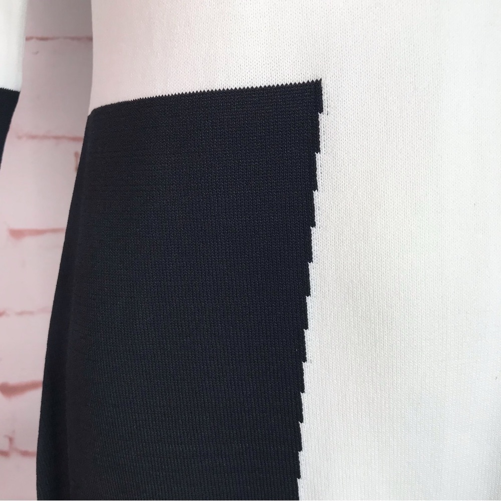 CALVIN KLEIN M Petite Colorblock Knit Long Sleeve Dress Black Taupe Cream MP - Picture 7 of 15